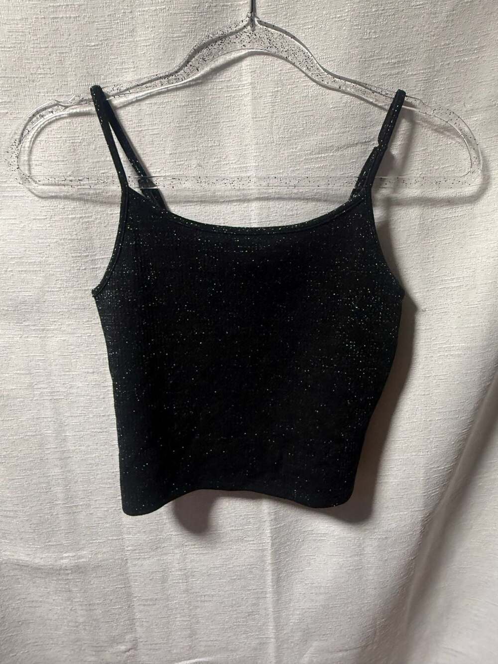 💲American Eagle Black Glitter Metallic Square Neck Crop Camisole Tank Top